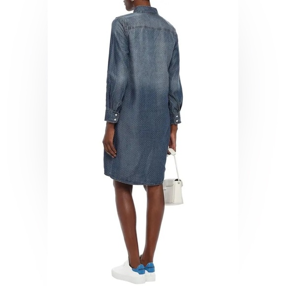 Current/Elliott Cardinal Polka Dot Denim Chambray Long Sleeve Shirt Dress Size 1 - Picture 2 of 12